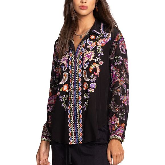 Johnny Was Tops - Johnny Was Womens  Mills Silk Shirt